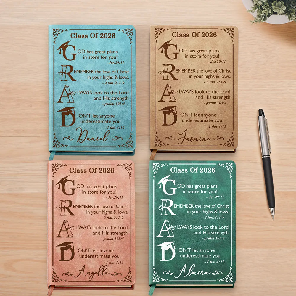 Graduation Motivation God Has Great Plans For You - Personalized Leather Journal
