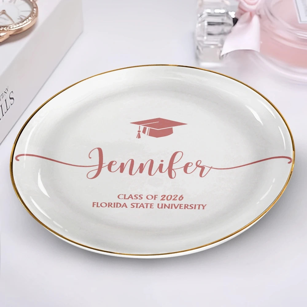Graduation Your Name School Year - Personalized Round Ring Dish