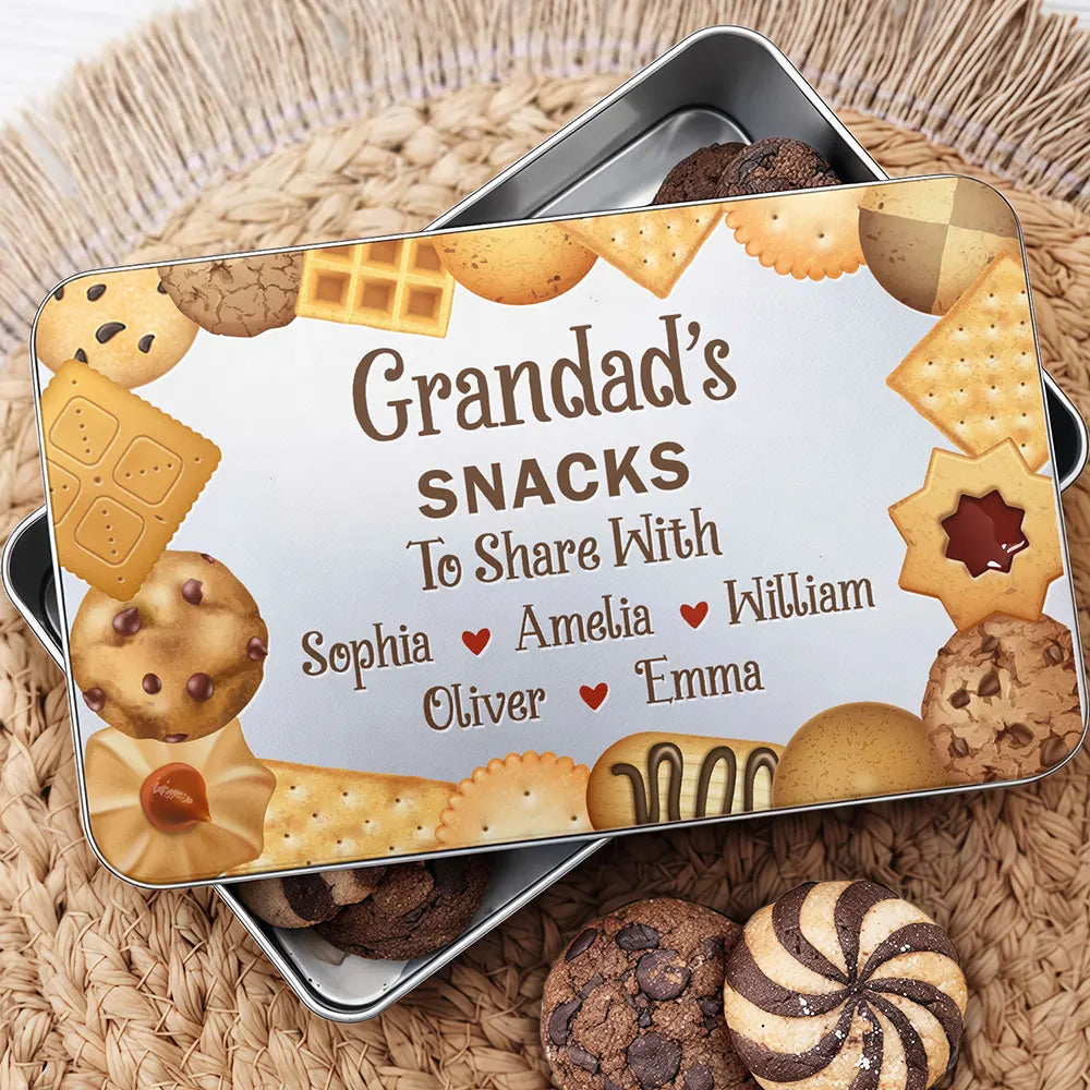 Grandad's Snacks To Share With The Grandkids - Personalized Metal Biscuit Tin
