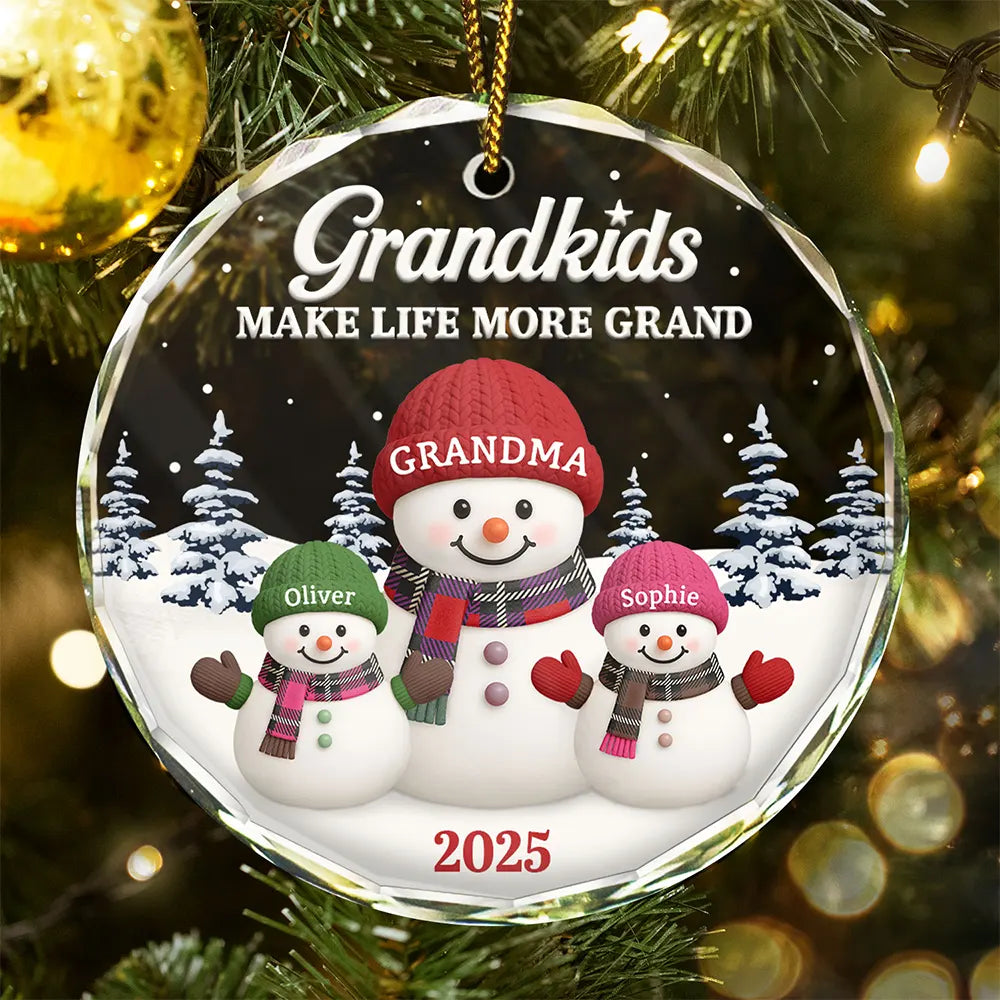 Grandkids Make Life More Grand - Personalized Circle Glass Ornament