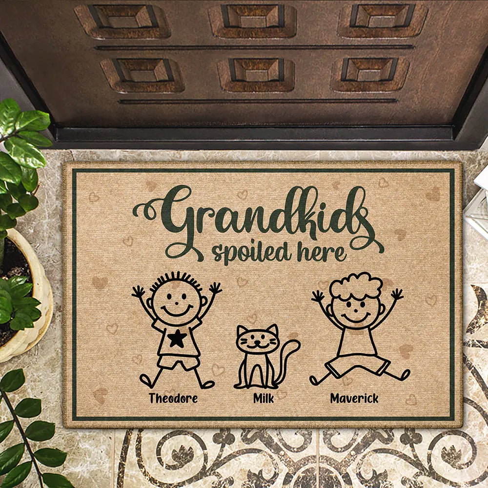 Gift For Grandpa,Gift For Grandma,Gift For Grandparents,Happy - Grandkids Spoiled Here - Personalized Doormat
