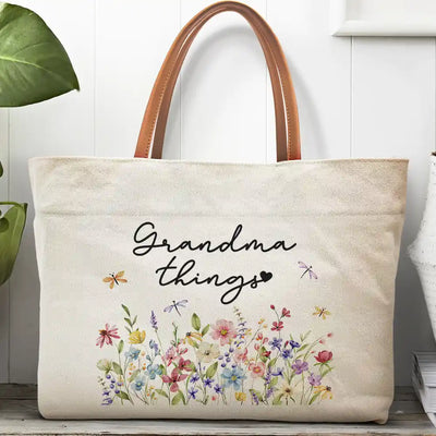 Leather Handle Tote Bag