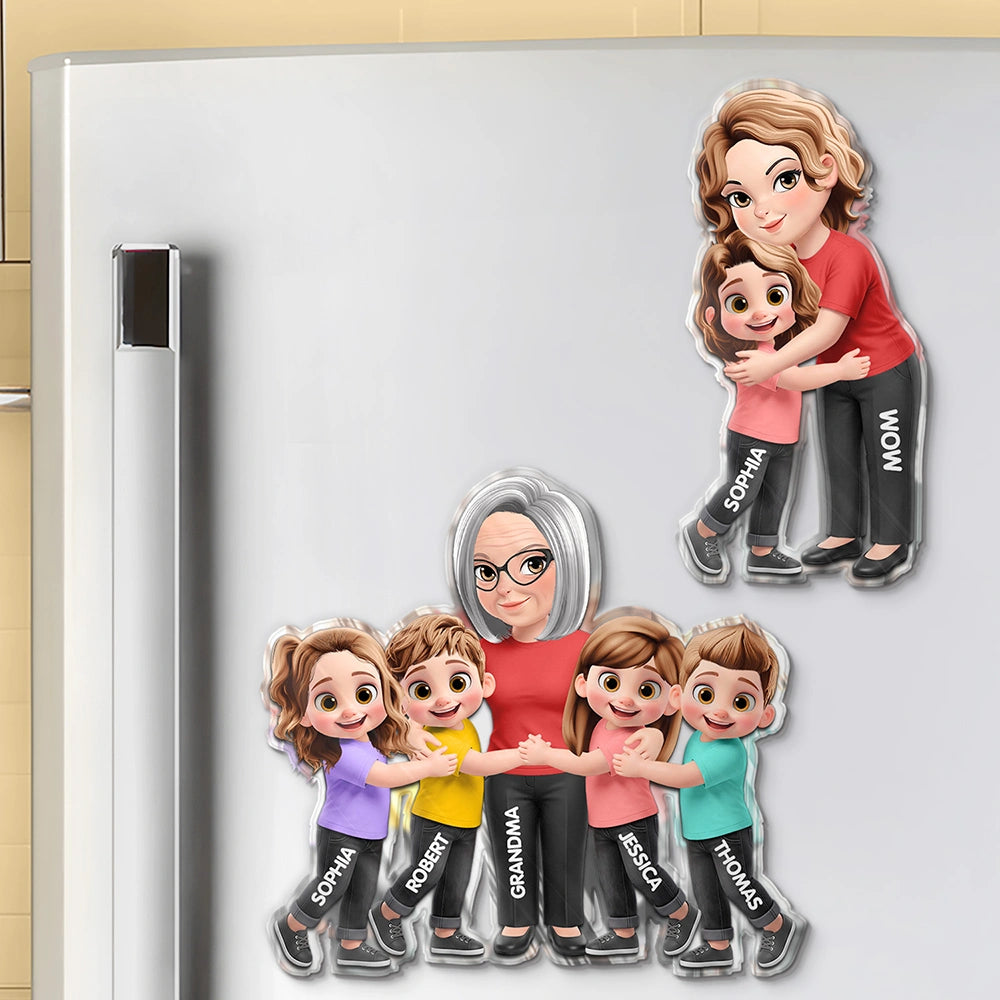 Gift For Grandma, Gift For Grandkids, Grandma - Grandkids, Gift For Grandchildren, Top Market, Cozy, Vector - Grandma Grandkids Mom - Personalized Acrylic Magnet