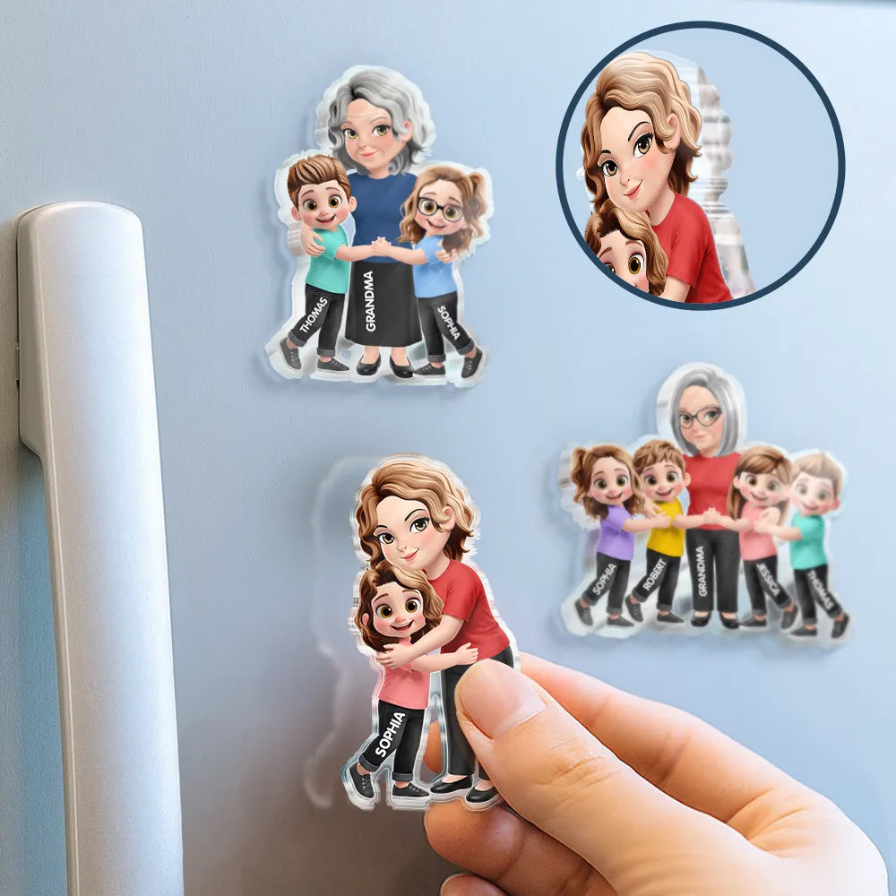 Gift For Grandma, Gift For Grandkids, Grandma - Grandkids, Gift For Grandchildren, Top Market, Cozy, Vector - Grandma Grandkids Mom - Personalized Acrylic Magnet