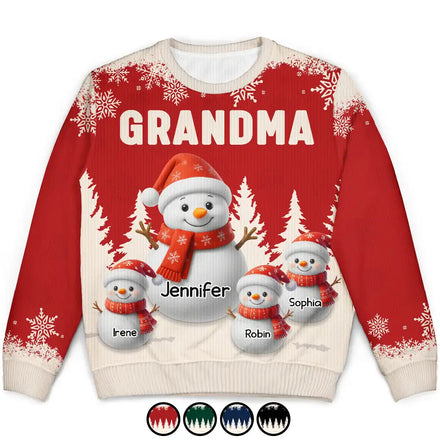 Grandma Grandkids Snowman 3D Effect - Personalized Unisex Ugly Sweater