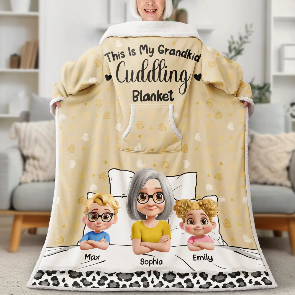 Grandma Grandpa My Grandkid Cuddling - Personalized Wearable Blanket With Sleeves