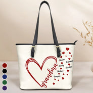 Gift For Mother, Gift For Grandma, Happy - Grandma Little Hearts - Personalized Leather Tote Bag