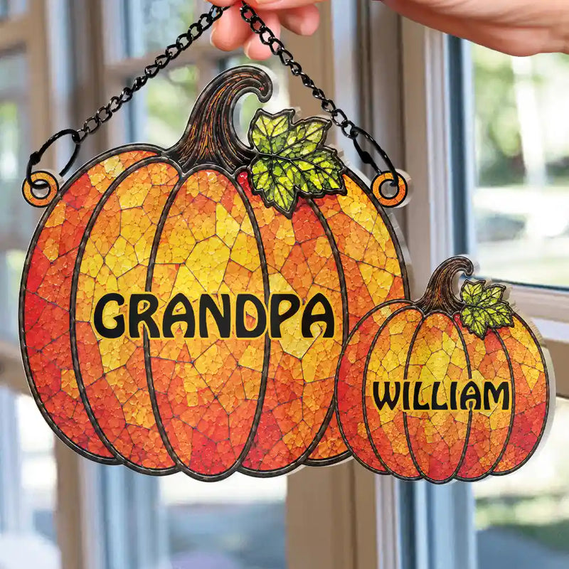 Adorable,Grandpa - Grandkids,Gift For Grandkids,Gift For Grandpa,Icon - Grandma Little Pumpkins - Personalized Window Hanging Suncatcher Ornament
