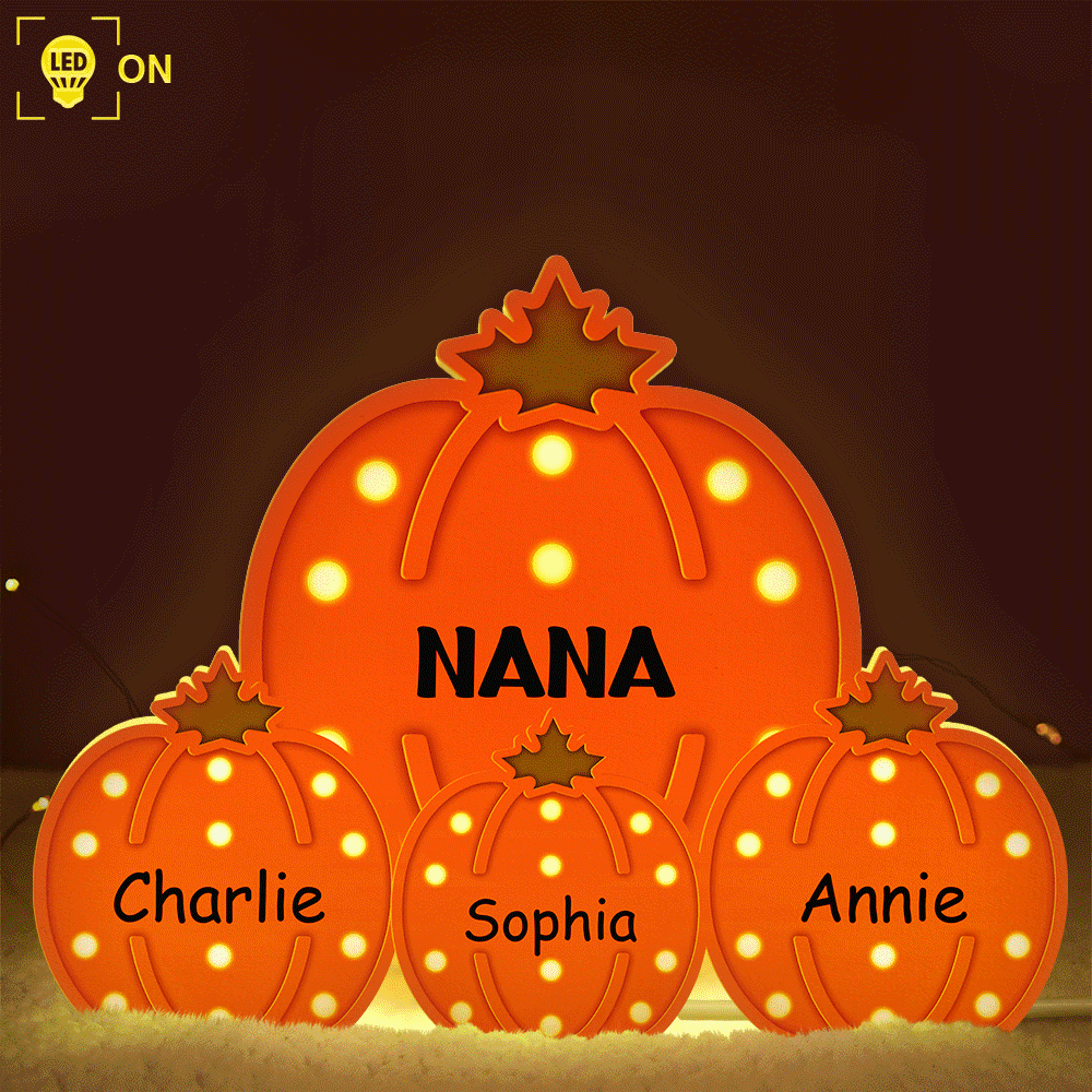 Adorable,Gift For Grandchildren,Gift For Grandkids,Gift For Grandma,Grandma - Grandkids,Icon - Grandma Little Pumpkins Marquee Pattern 3D Effect - Personalized Custom Shaped Light Box