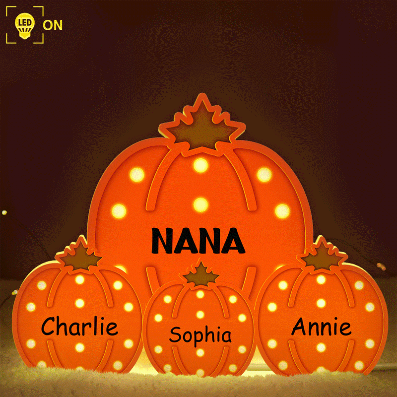 Adorable,Gift For Grandchildren,Gift For Grandkids,Gift For Grandma,Grandma - Grandkids,Icon - Grandma Little Pumpkins Marquee Pattern 3D Effect - Personalized Custom Shaped Light Box