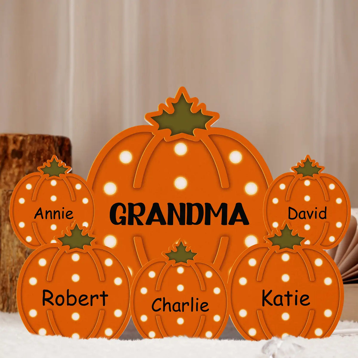 Adorable,Gift For Grandchildren,Gift For Grandkids,Gift For Grandma,Grandma - Grandkids,Icon - Grandma Little Pumpkins Marquee Pattern 3D Effect - Personalized Custom Shaped Light Box