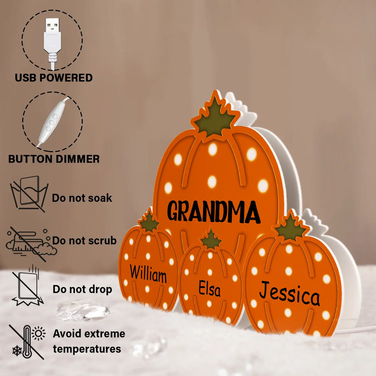 Adorable,Gift For Grandchildren,Gift For Grandkids,Gift For Grandma,Grandma - Grandkids,Icon - Grandma Little Pumpkins Marquee Pattern 3D Effect - Personalized Custom Shaped Light Box