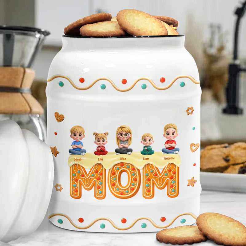 Gift For Grandma,Grandma - Grandkids,Gift For Mother,Single Mom,Mom - Children,Mom - Sons,Mom - Daughters (Young),Mom - Daughters (Adult),Christmas,Happy - Grandma Mom 3D Effect - Personalized Cookie Jar
