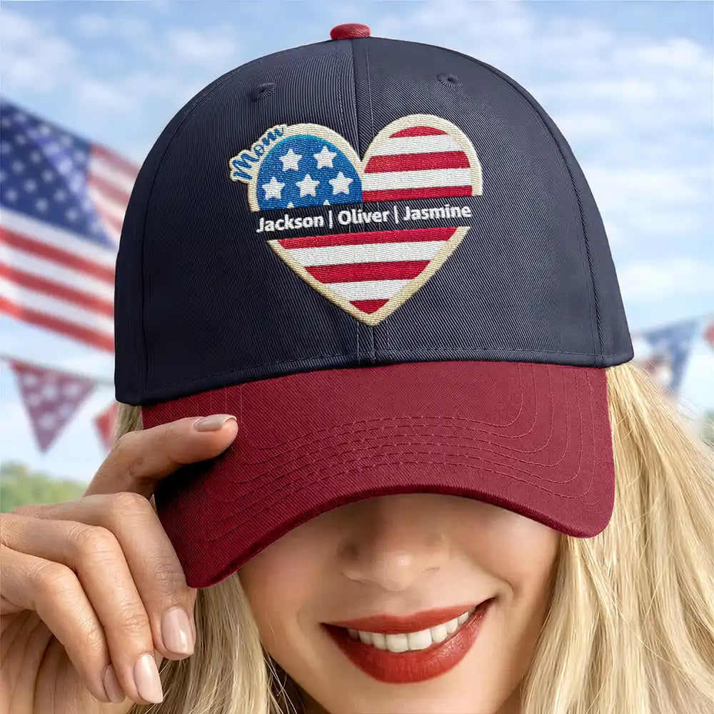 Grandma Mom American Heart - Personalized Embroidered Two Tone Cap