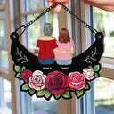Gift For Yourself, Gift For Women, Gift For Mother, Mom - Daughters (Adult), Mom - Daughters (Young), Mom - Sons, Mom - Children, Gift For Grandma, Grandma - Grandkids, Love, Afro Mom - Grandma Mom And Children Sitting On Floral Moon - Personalized Window Hanging Suncatcher Ornament