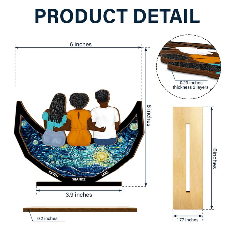 Gift For Grandma, Grandma - Grandkids, Gift For Mother, Happy - Grandma Mom And Children Sitting On The Moon - Personalized Custom Shaped 2-Layered Wooden Plaque