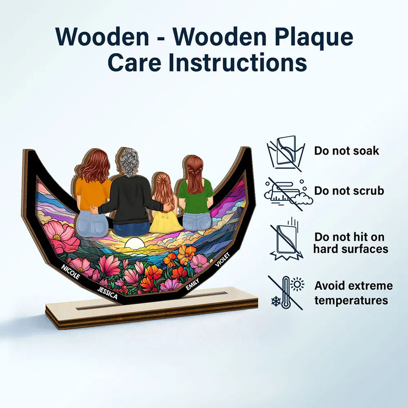 Gift For Grandma, Grandma - Grandkids, Gift For Mother, Happy - Grandma Mom And Children Sitting On The Moon - Personalized Custom Shaped 2-Layered Wooden Plaque