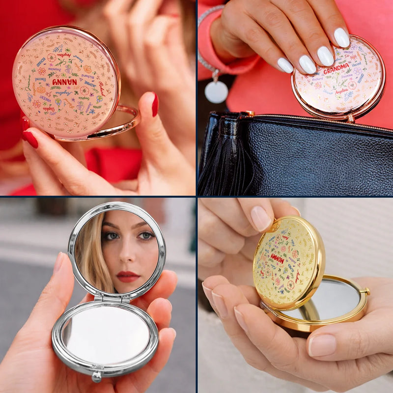 Gift For Grandma,Gift For Mother,Love,Happy - Grandma Mom Birth Flower Blooming In Love - Personalized Compact Mirror
