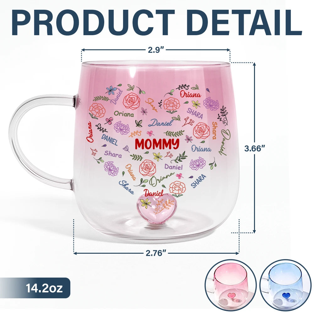 Gift For Grandma, Gift For Mother, Love, Happy - Grandma Mom Birth Flower Blooming In Love - Personalized Gradient Glass Mug