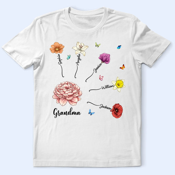 Gift For Grandma,Gift For Mother,Happy - Grandma Mom Birth Month Flower Blooming In Love - Personalized T Shirt