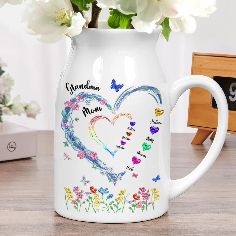 Gift For Wife,Gift For Women,Gift For Mother,Gift For Grandma,Love,Happy - Grandma Mom Crystal Sweathearts - Personalized Ceramic Flower Vase