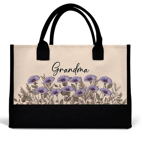 Gift For Grandma,Love,Gift For Mother,Gift For Wife - Grandma Mom Nanny Birth Flower - Personalized Canvas Tote Bag
