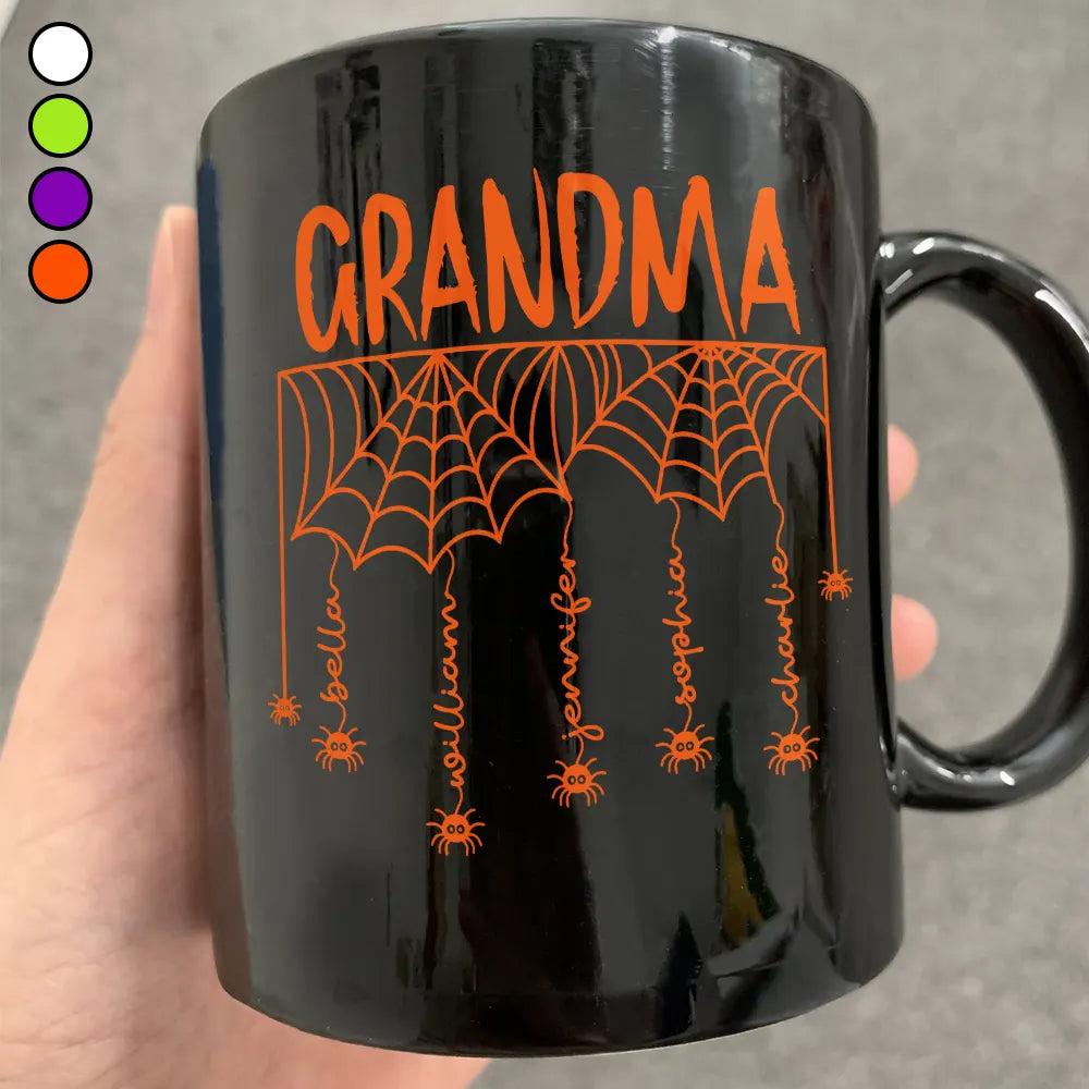 Adorable,Gift For Grandma,Halloween,Icon - Grandma Mom Spooky Kid Name - Personalized Black Mug