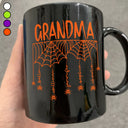 Adorable,Gift For Grandma,Halloween,Icon - Grandma Mom Spooky Kid Name - Personalized Black Mug