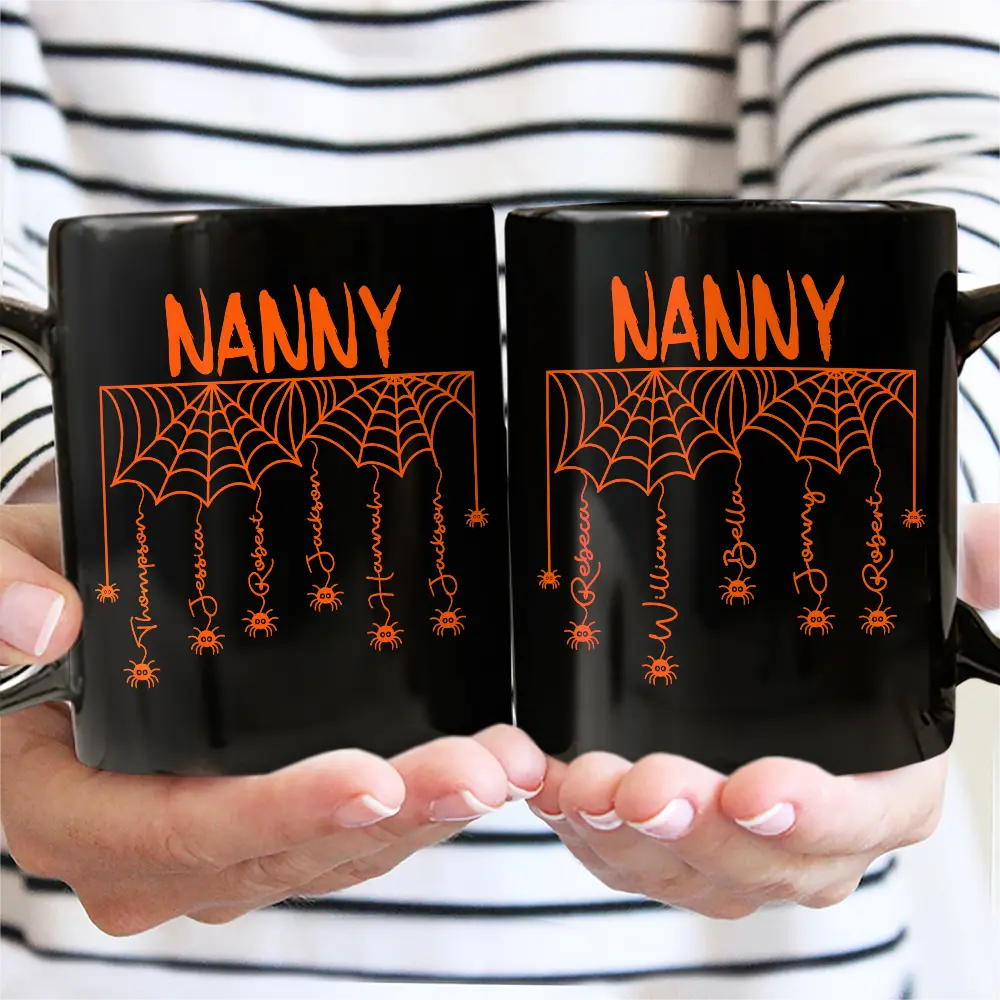 Adorable,Gift For Grandma,Halloween,Icon - Grandma Mom Spooky Kid Name - Personalized Black Mug