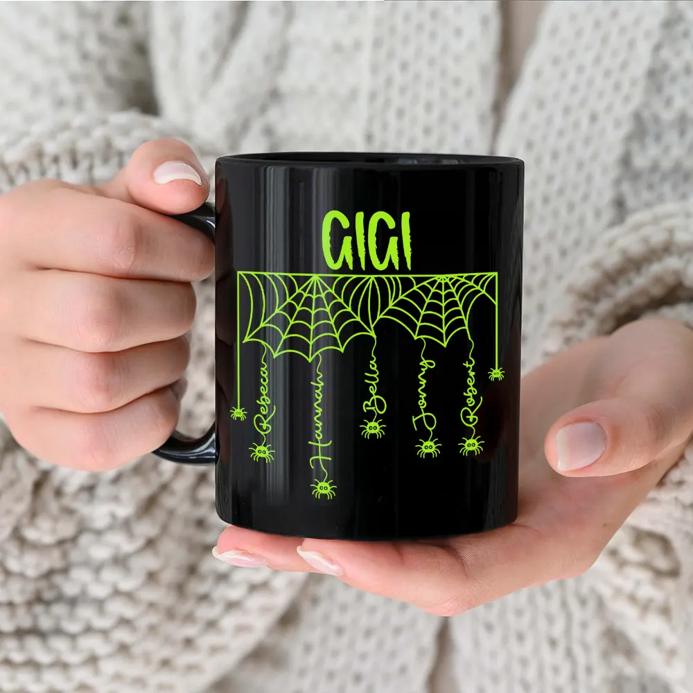 Adorable,Gift For Grandma,Halloween,Icon - Grandma Spooky Halloween Kid's Name - Personalized Black Mug