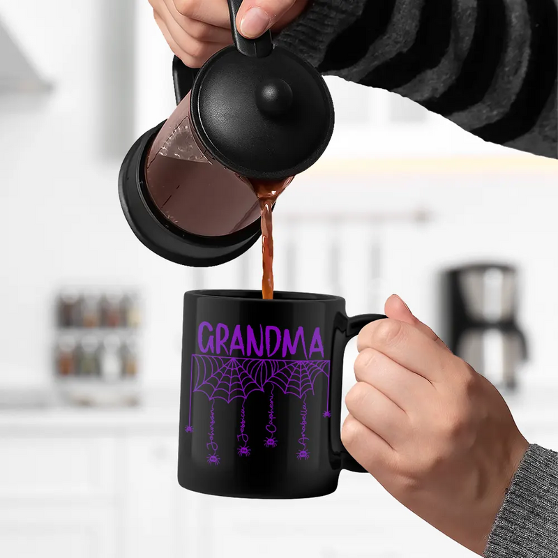 Adorable,Gift For Grandma,Halloween,Icon - Grandma Mom Spooky Kid Name - Personalized Black Mug
