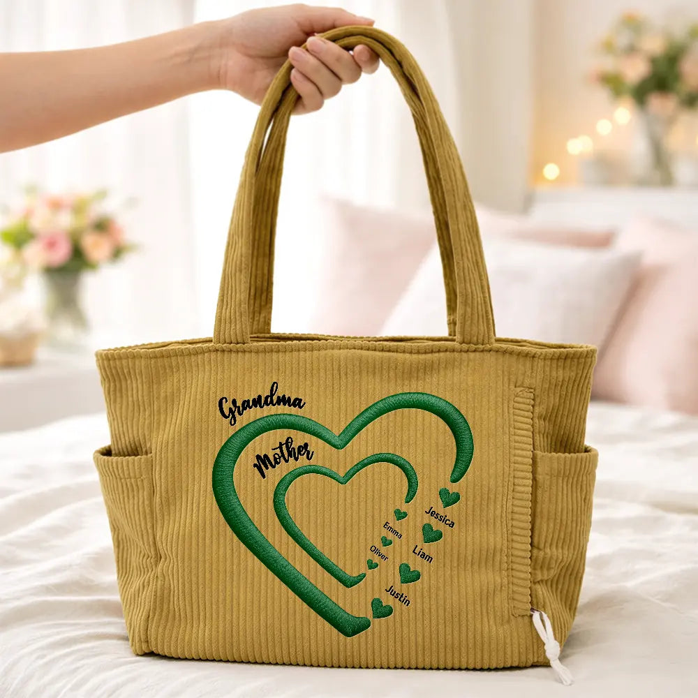 Happy, Gift For Wife, Gift For Yourself, Gift For Women, Gift For Mother, Gift For Grandma - Grandma Mom Sweethearts - Personalized Corduroy Tote Bag