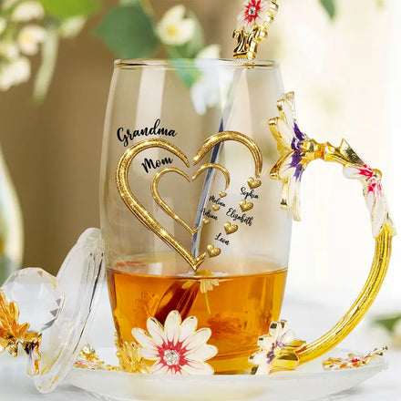 Grandma Mom Sweethearts - Personalized Glass Flower Tea Cup