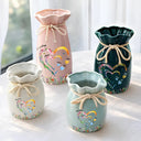Gift For Grandma, Gift For Mother, Love - Grandma Mom Sweethearts 3D Effect Faux Ceramic Glaze - Personalized Ribbon Tie Flower Vase