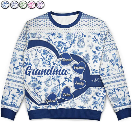 Grandma Mom Toile De Jouy - Personalized Unisex Ugly Sweater
