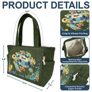 Happy,Gift For Wife,Gift For Yourself,Gift For Women,Gift For Mother,Gift For Grandma,Icon - Grandma Mom Turtle Faux Patchwork - Personalized Corduroy Tote Bag