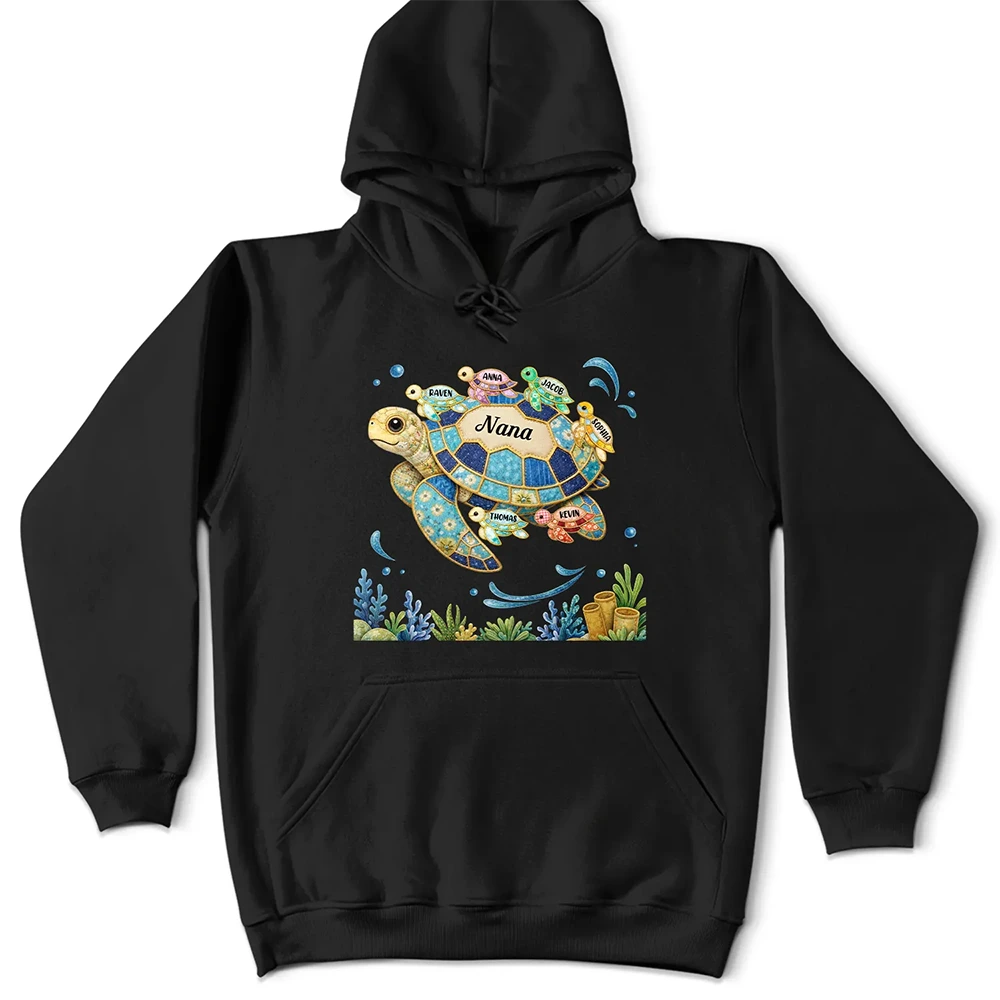 Happy,Gift For Wife,Gift For Yourself,Gift For Women,Gift For Mother,Gift For Grandma - Grandma Mom Turtle Faux Patchwork - Personalized T Shirt