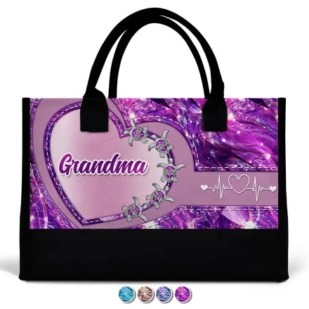 Grandma Mom's Little Turtle - Personalized Canvas Tote Bag