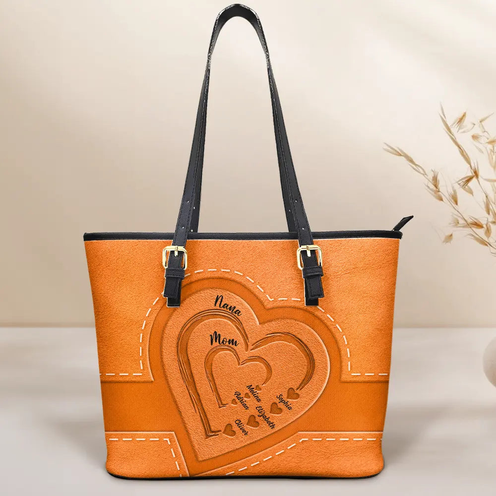 Gift For Mother,Gift For Grandma,Love - Grandma Mommy's Little Sweethearts - Personalized Leather Tote Bag