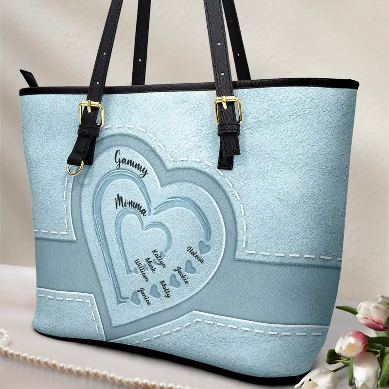 Gift For Mother,Gift For Grandma,Love - Grandma Mommy's Little Sweethearts - Personalized Leather Tote Bag