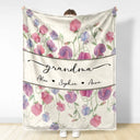Gift For Grandma,Gift For Mother,Love,Happy - Grandma Mum Birth Flower Watercolor Blooming In Love - Personalized Fleece Blanket, Sherpa Blanket