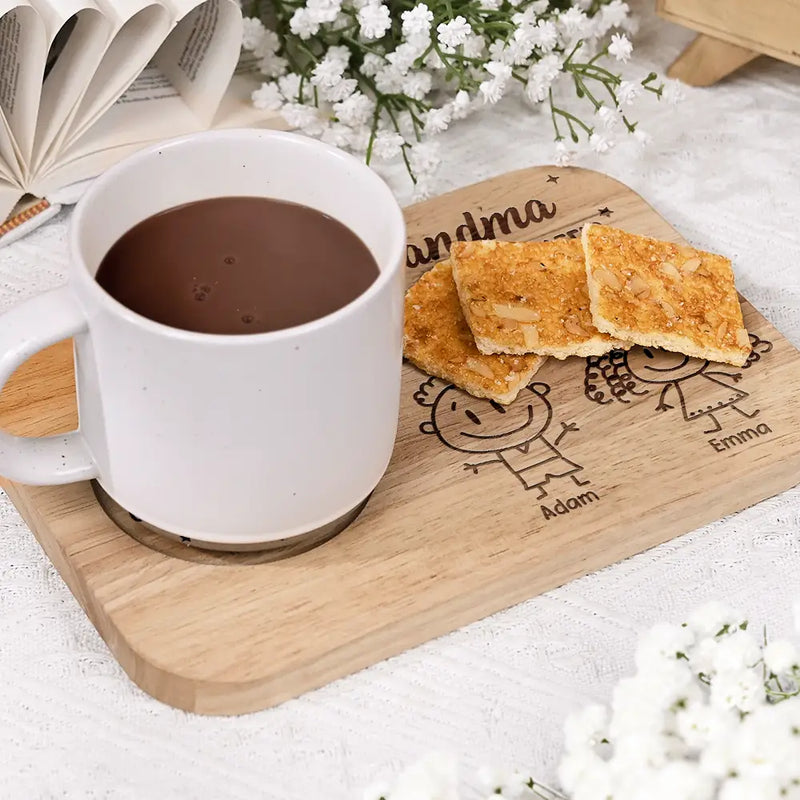 Gift For Grandma, Gift For Grandparents, Gift For Grandpa, Gift For Mother, Love - Grandma You Are Tea-Riffic - Personalized Serving Board With Cup Holder