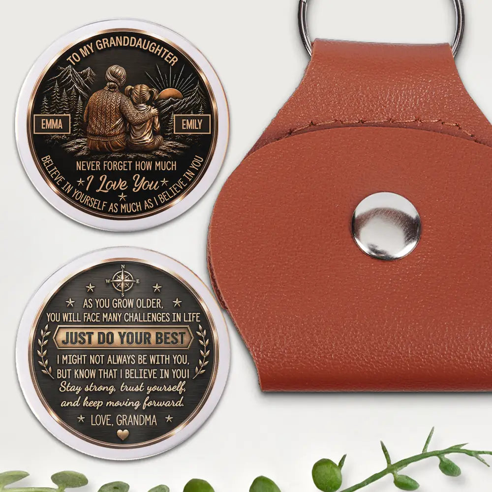 Grandma & Granddaughter Grandson Just Do Your Best - Personalized Leather Pocket Hug