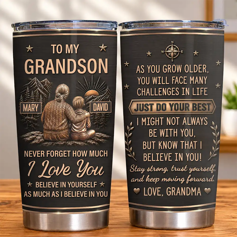 Gift For Grandkids,Inspirational,Gift For Granddaughter,Vector - Grandma & Granddaughter Grandson Just Do Your Best - Personalized Tumbler
