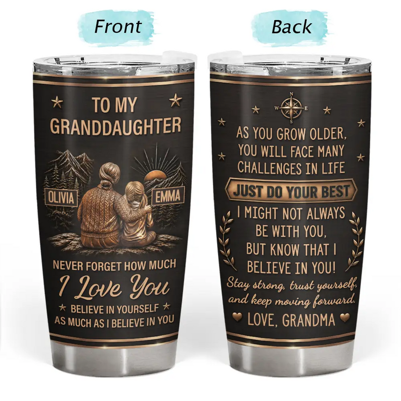 Gift For Grandkids,Inspirational,Gift For Granddaughter,Vector - Grandma & Granddaughter Grandson Just Do Your Best - Personalized Tumbler