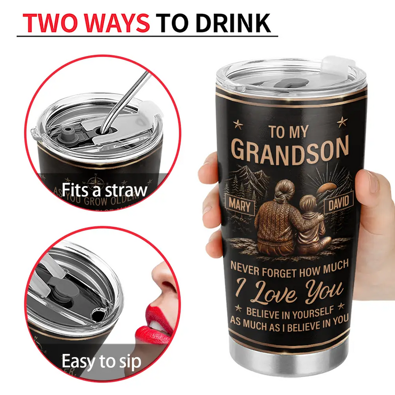 Gift For Grandkids,Inspirational,Gift For Granddaughter,Vector - Grandma & Granddaughter Grandson Just Do Your Best - Personalized Tumbler