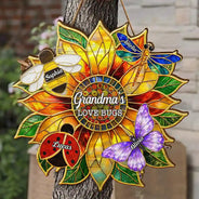 Gardening,Gift For Grandma,Grandma's Hobby,Happy - Grandma's Love Bugs Stained Glass Effect - Personalized Custom Shaped Wood Sign