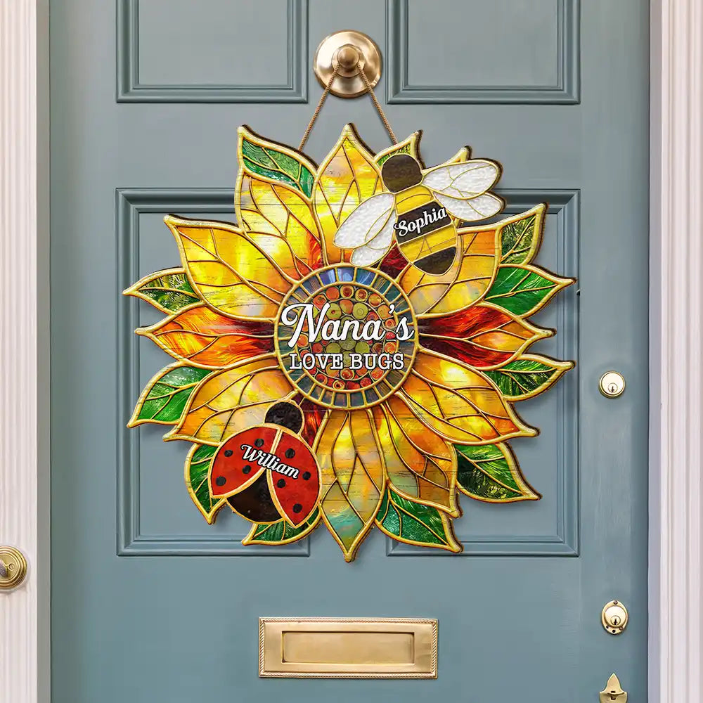 Gardening,Gift For Grandma,Grandma's Hobby,Happy - Grandma's Love Bugs Stained Glass Effect - Personalized Custom Shaped Wood Sign