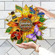 Gardening,Gift For Grandma,Grandma's Hobby,Happy - Grandma's Love Bugs Stained Glass Effect - Personalized Custom Shaped Wood Sign