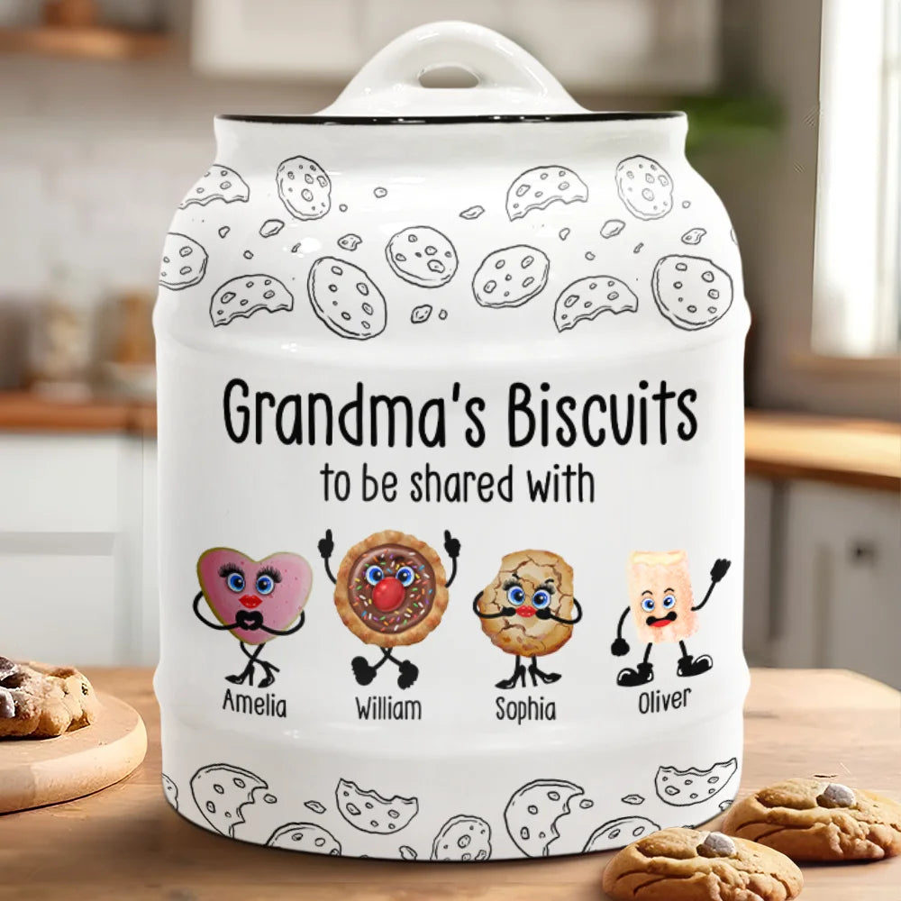 Grandma's Biscuits To Be Shared With The Grandkids - Personalized Cookie Jar